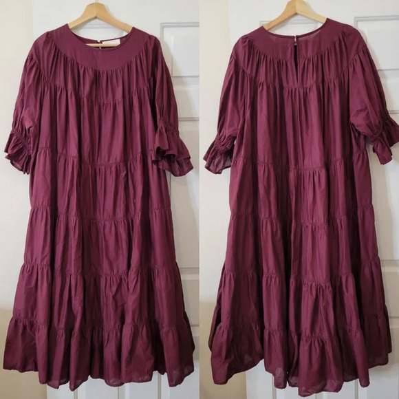 Merlette Dresses & Skirts - Wine Ruffled Tiered Midi Sundress